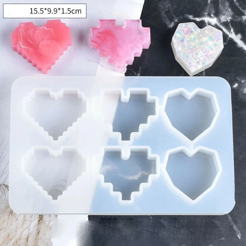 

6 Holes Specular Pixel Shape Heart Shape Silicone Molds for Baking Candy Cupcake Molds 3D Chocolate Pastry Cake Decorating Tools