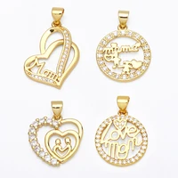 ocesrio mothers day pendant for necklace gold plated copper cubic zirconia heart mom gift components for jewelry making pdta729