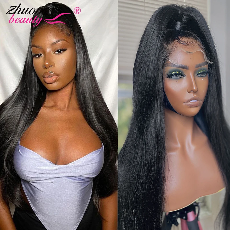 30 40 Inch Bone Straight Lace Front Human Hair Wigs For Women 250 Density Brazilian Straight Human Hair Wigs 4x4 laceClosure Wig