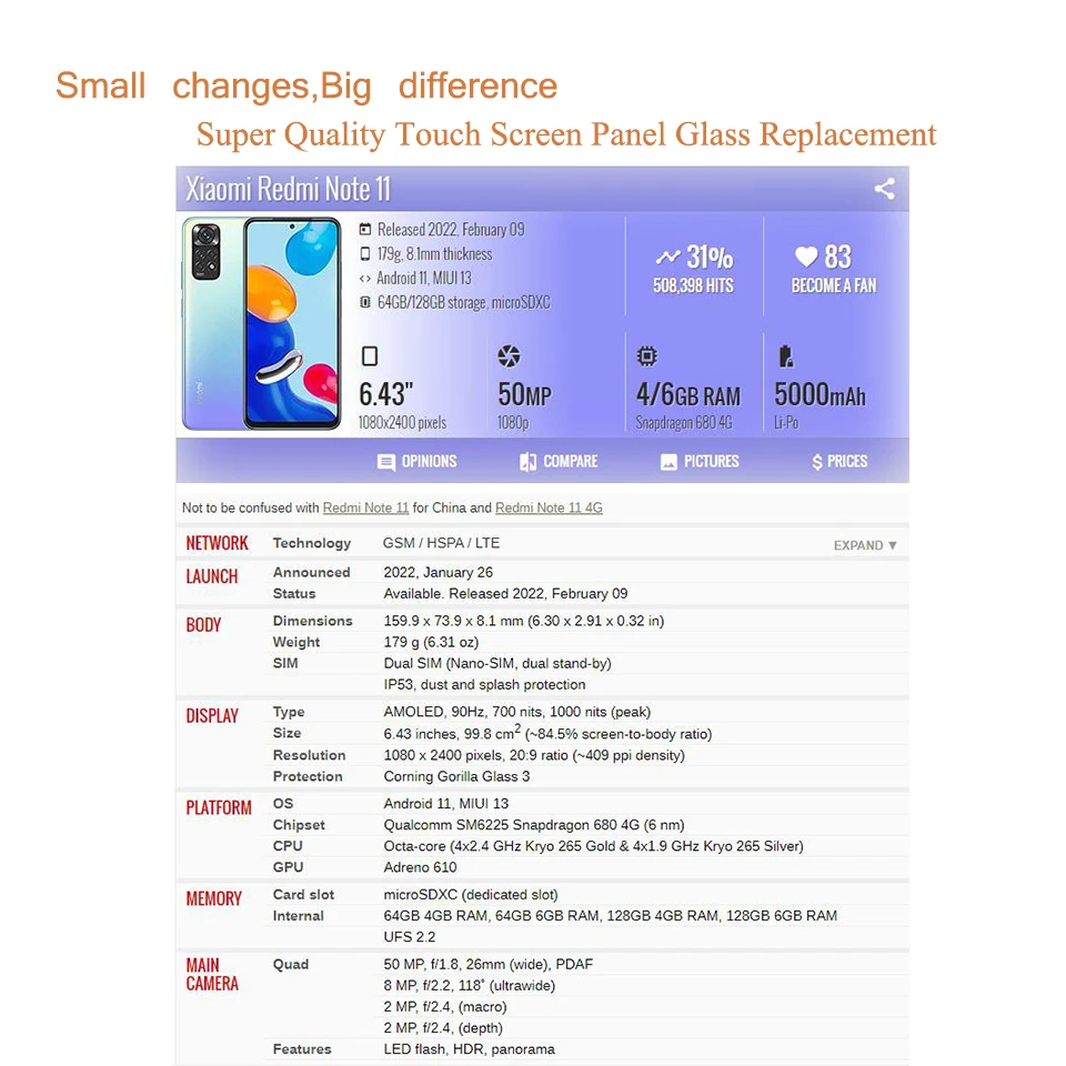 10 штук/лот для Xiaomi Redmi Note 11 5G Сенсорная панель переднего стекла внешней линзы REDMI NOTE Pro Plus ЖК-дисплей с OCA.