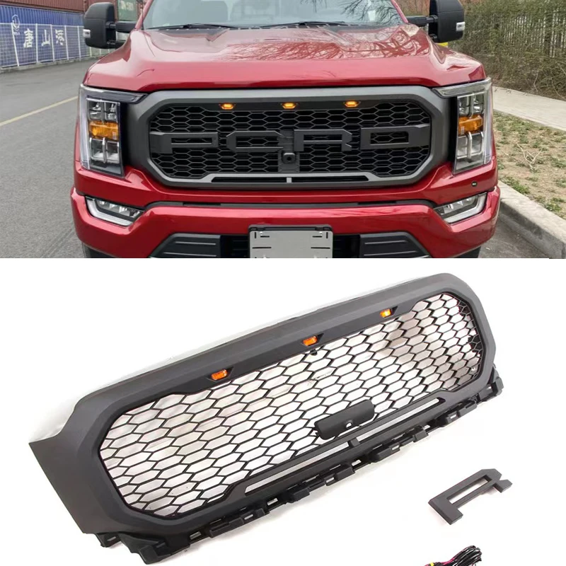 For Ford F150 2022 Racing Grill F-150 2021 Front Grills Raptor Style Bumper Grilles Mesh Radiator Grille Front Mask Cover