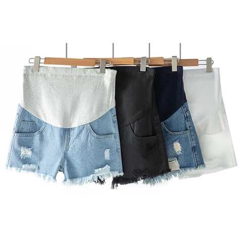 Шорты для беременных с высокой талией, эластичные джинсовые брюки для беременных, летние короткие джинсы для беременных, большой размер