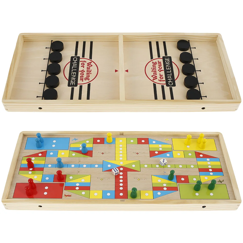 

2 IN 1 Fast Hockey Sling Puck Board Game Catapult Chess Parent-child Interactive Toy Wooden Table Hockey Foosball Winner Game