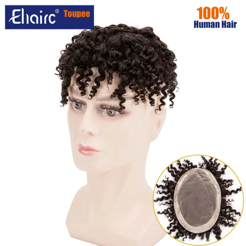 Kinky Curly Hair Mono Natural Human Hair Toupee Breathable Male Hair Prosthesis Capillary 7