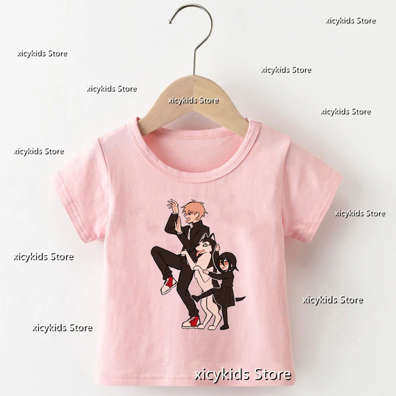 

Pink Tshirt Denji Makima Pochita T Shirt Chainsaw Man T-Shirt Cartoon Anime Clothes Short Sleeve T-Shirts Boys Girls Baby Tops