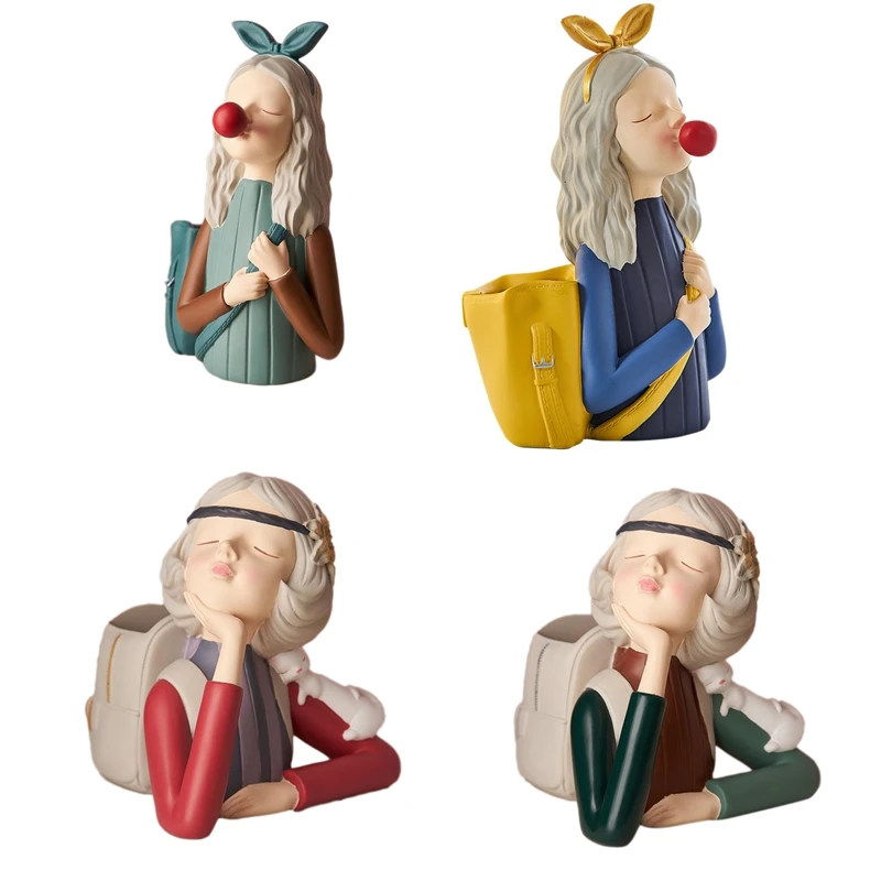 

Pen Holder Stationery Resin Character Sculpture Modern Home Decor Study Room Desktop Decoration