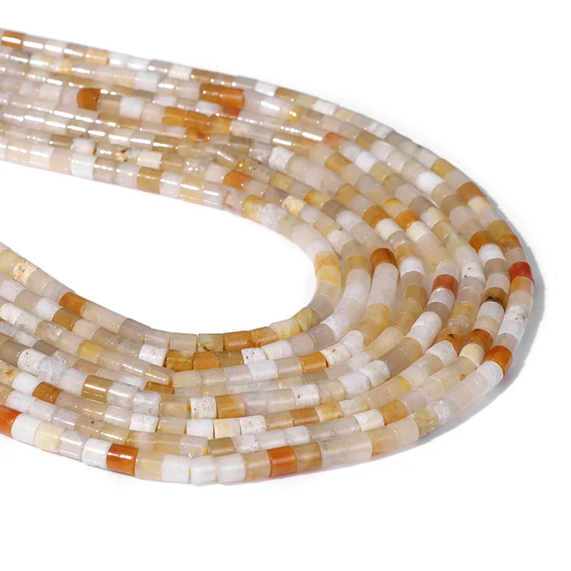 

Natural Yellow White Stone Bead 4mm Jaspers Tube Column Shape Loose Spacer Stone Beads for Jewelry Making DIY Beading Bracelets