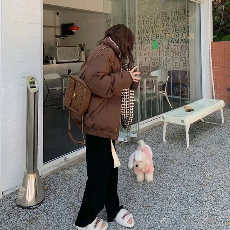 Korean Women's Thickened Cotton Suit Casual Loose Women's Fashion Yuansu Solid Color Thick Stand Collar Short Parka