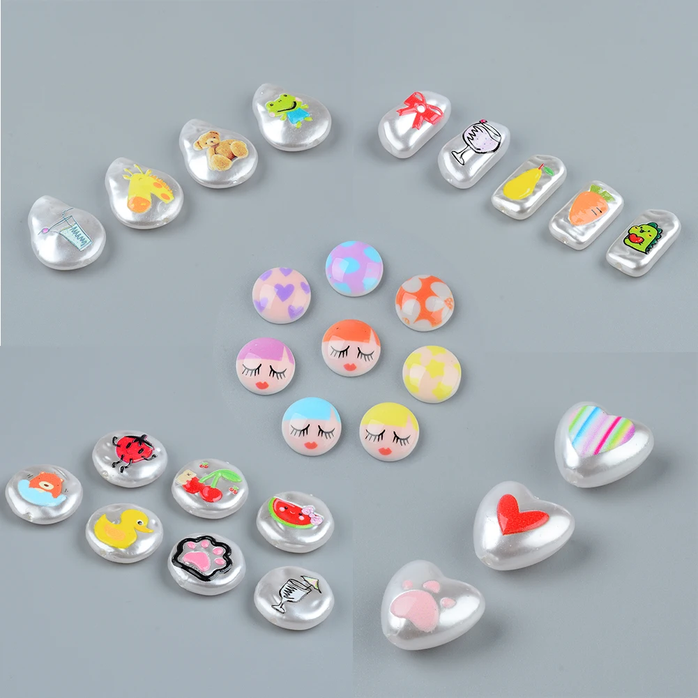 

10pc/bags Imitation Pearl Hand-painted Colorful Pattern ABS Straight Perforated Beads Diy Handmade Jewelry Earrings Beads