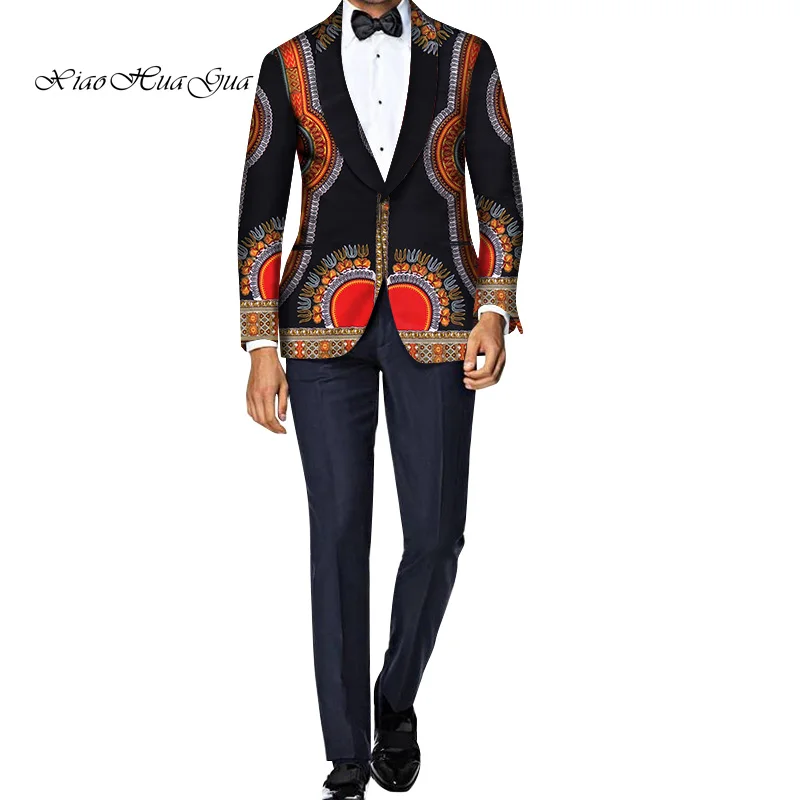 Mens 3Pcs Brocade Dashiki Pant Suit Set Boho African Clothing Marigold Free Size 