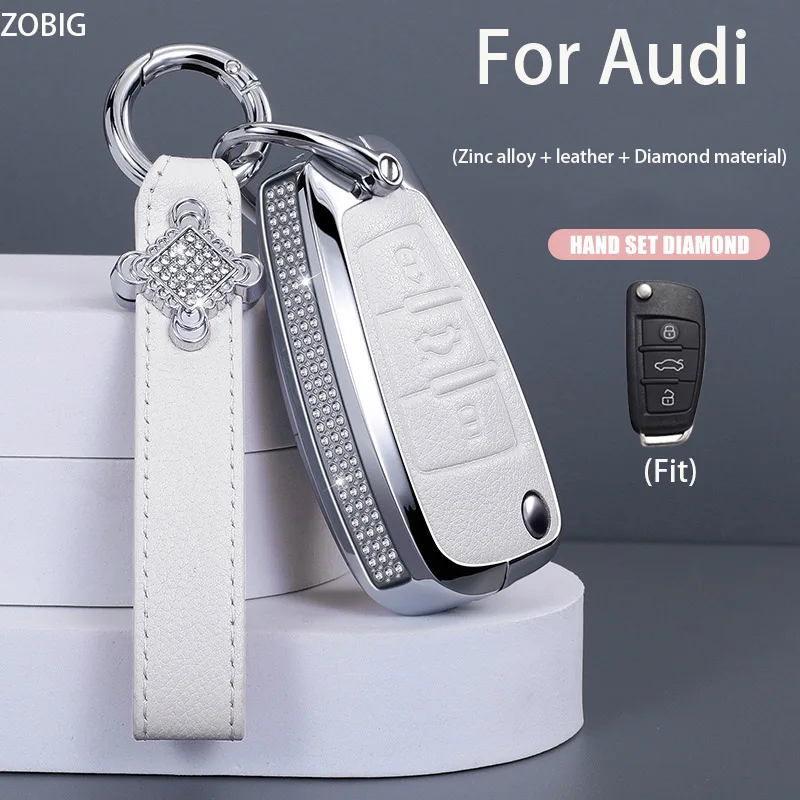 Кожаный бриллиантовый чехол ZOBIG для ключа из цинкового сплава для Audi A1 A3 A6 Q2 Q3 Q7 TT TTS R8 S3 S6 RS, флип-чехол для автомобильного ключа-брелка