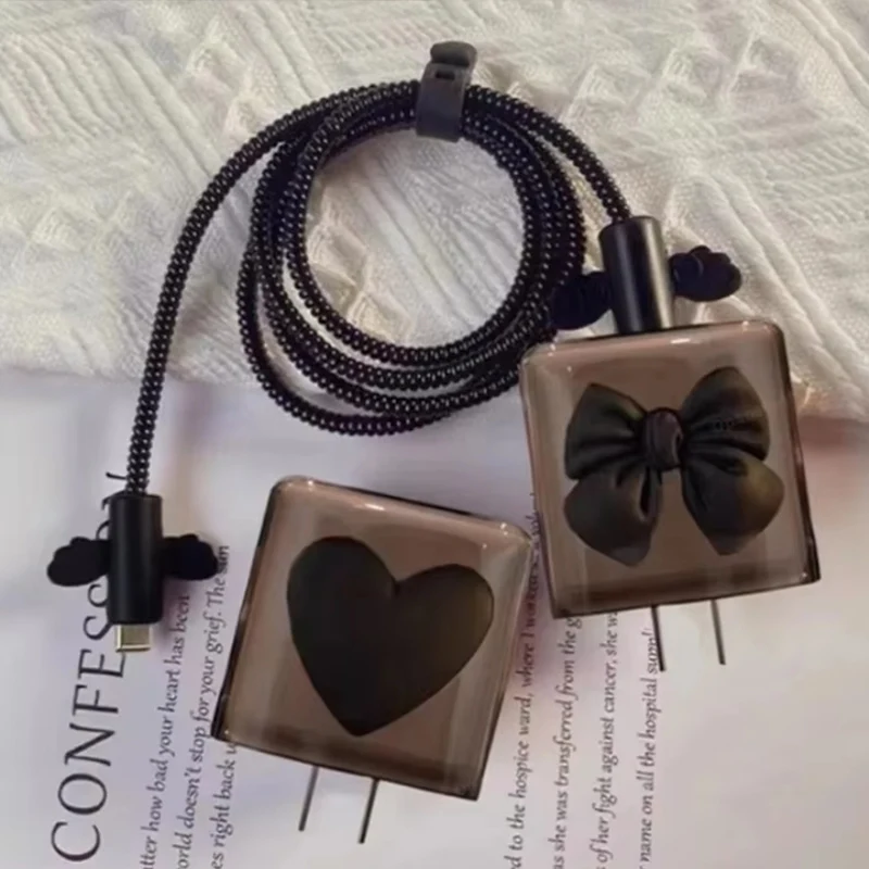Фото Black Love Bow 18 Вт/20 Вт USB-зарядное устройство, защитный чехол, защита кабеля для Apple iPhone 16 15, зарядный кабель, веревки для зарядного устройства для передачи данных №5