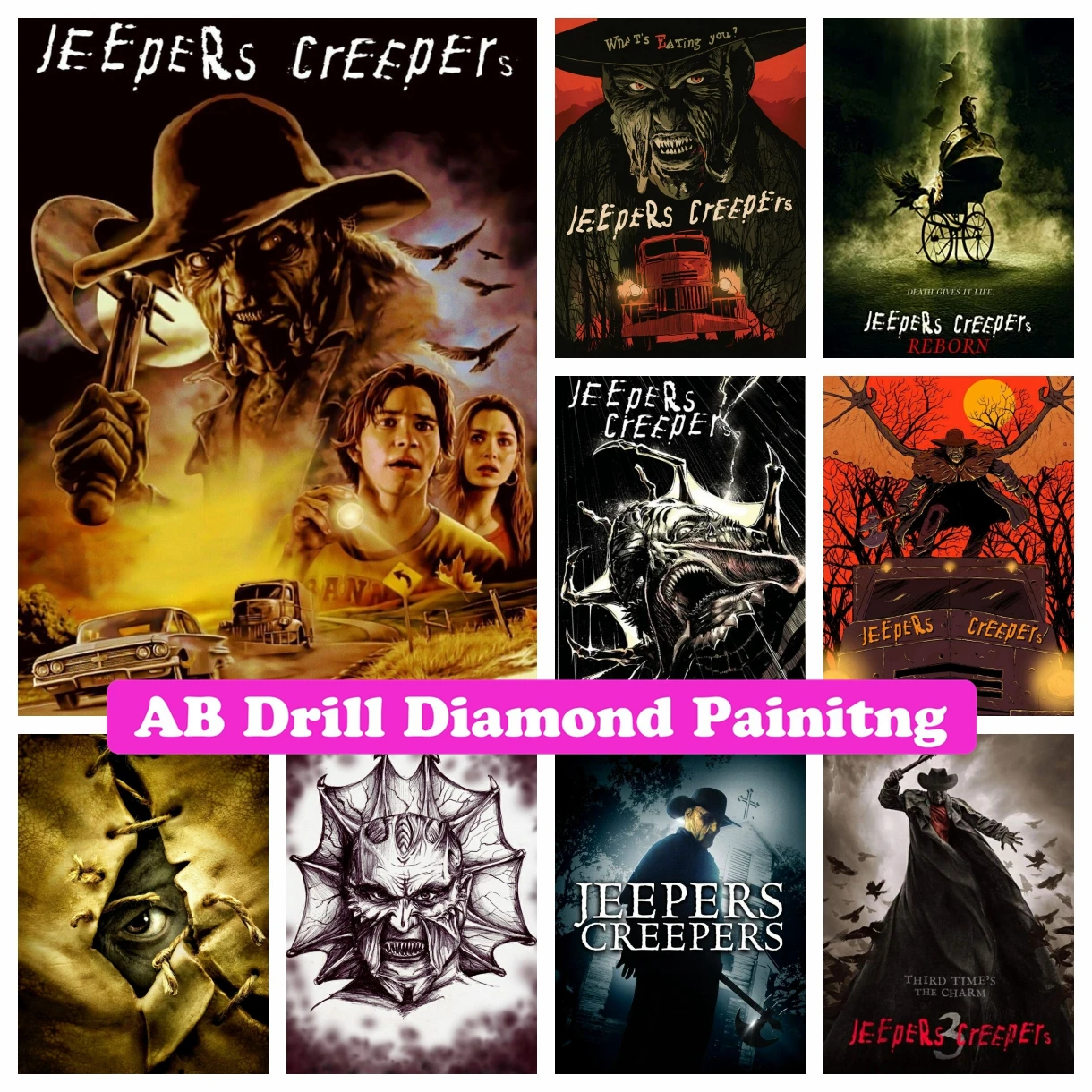 

Jeepers Creepers Reborn AB Drills Diamond Painting 2022 New Movie Poster Cross Stitch Embroidery Picture Mosaic Craft Home Decor