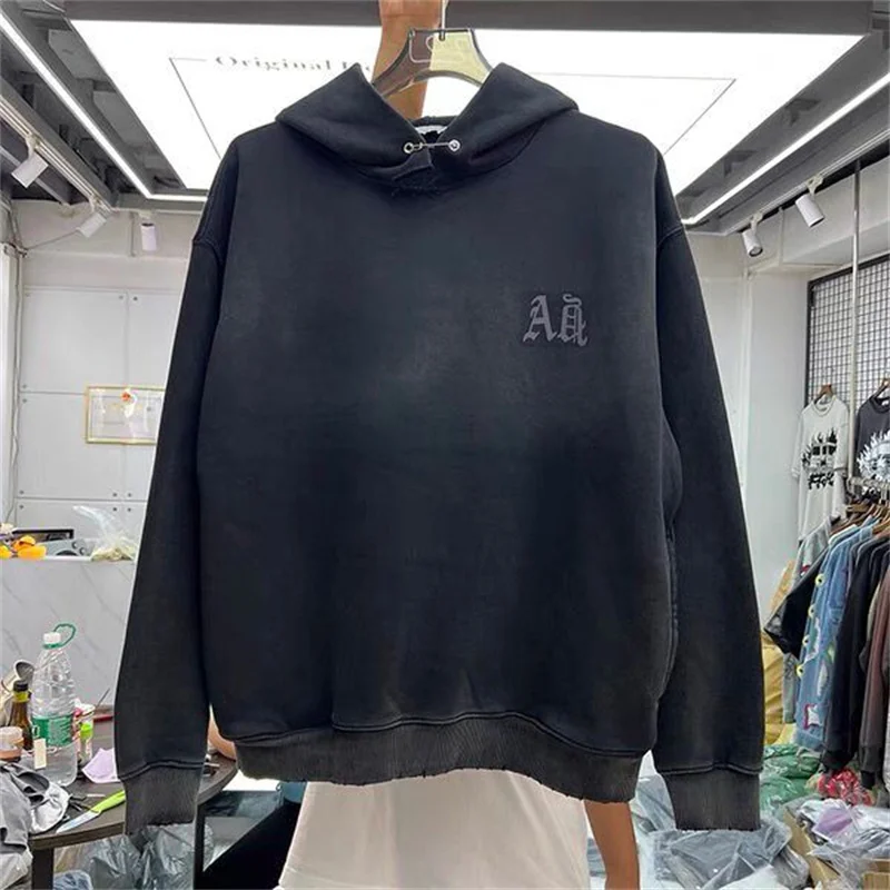 

2022 ASK Sanskrit Print Hoodie Reflective Wash Used Fleece Retro Worn Loose Men's And Women's Hoodie