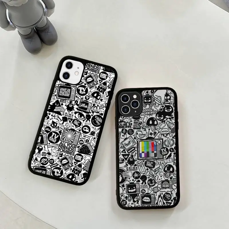 

Cartoon Graffiti Sticker Phone Case Silicone PC+TPU Case for iPhone 11 12 13 Pro Max 8 7 6 Plus X SE XR Hard Fundas