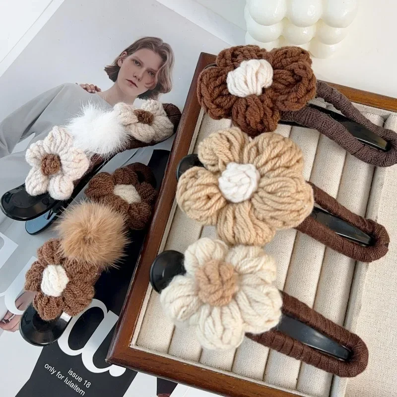 Женские тканые заколки для волос с цветком в стиле ретро боковые плетеные уткой