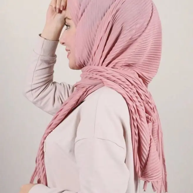 

Stretch Soft Ready to Wear Instant Hijab Jersey Cut wavy Tassel Women Hijabs Scarves Muslim Headwear