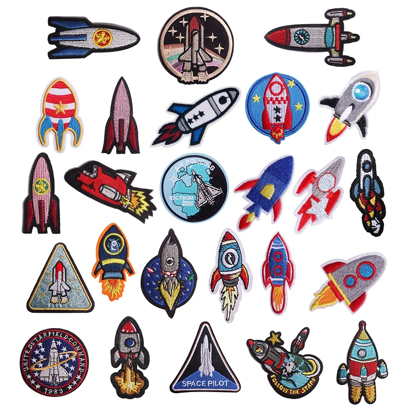 

Rocket DIY Cloth Badges Patch Embroidered Applique Sewing Iron On Applique Clothes Stickers Apparel Accessories