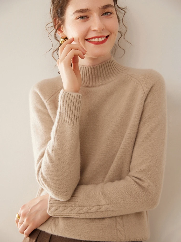 Осень 2024 новый кашемировый свитер с полувысоким воротником женский двухниточный