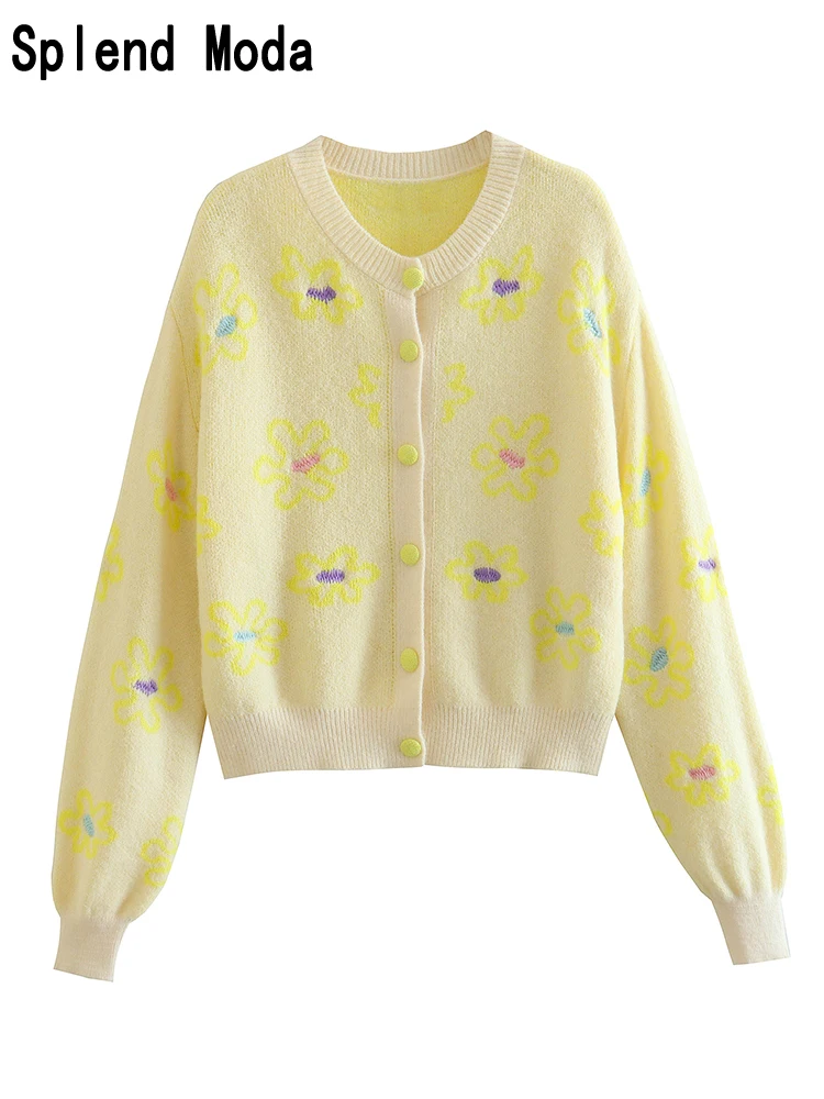 

2023 Women Spring Fashion Floral Embroidery Cardigan Knitted Sweater Vintage O-Neck Long Sleeve Female Outerwear Casual Tops