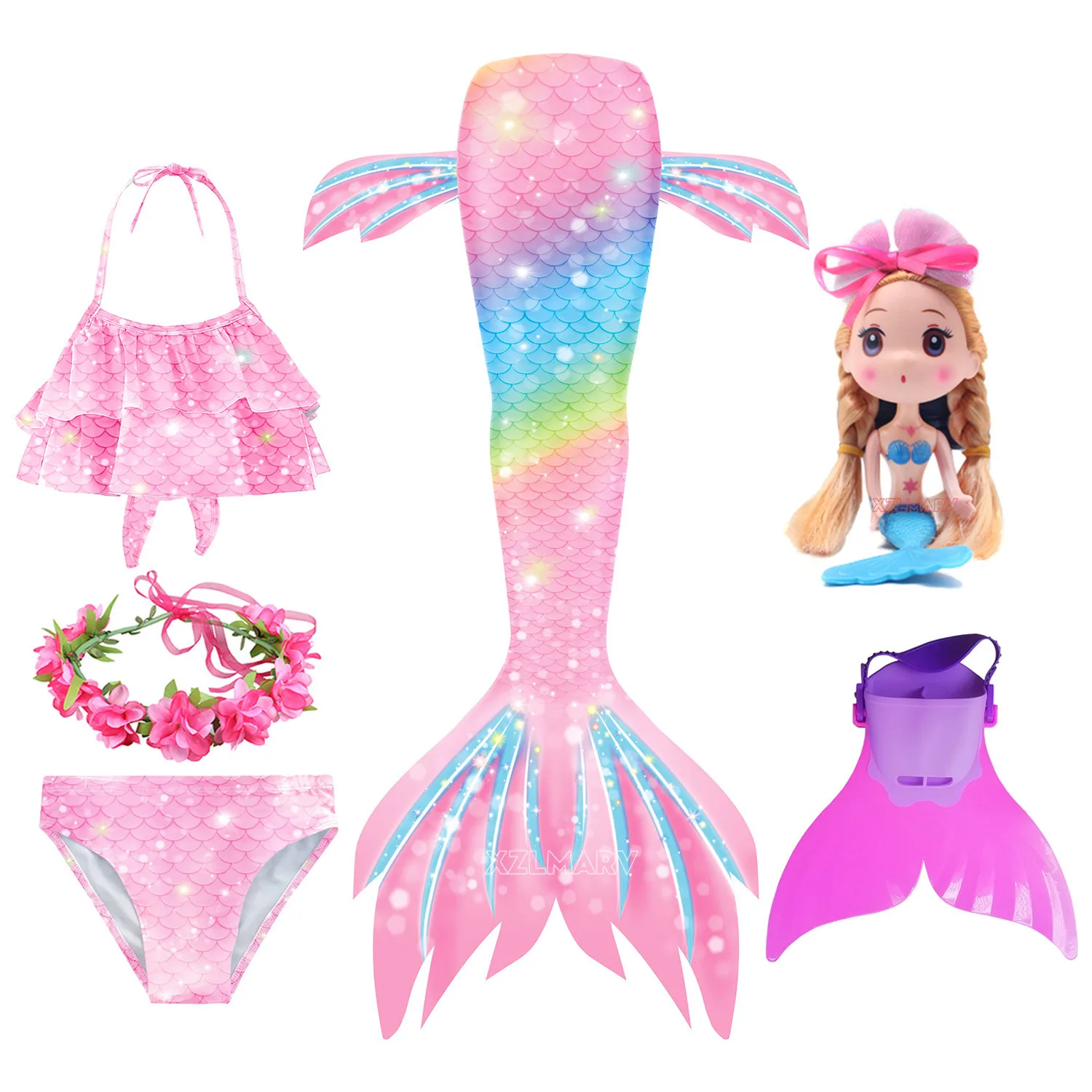 

Girls Swimming Kids Mermaid Tail Mermaid Costume Cosplay Children Swimsuit Fantasy Beach Bikini Can Add Monofin Fin Halloween