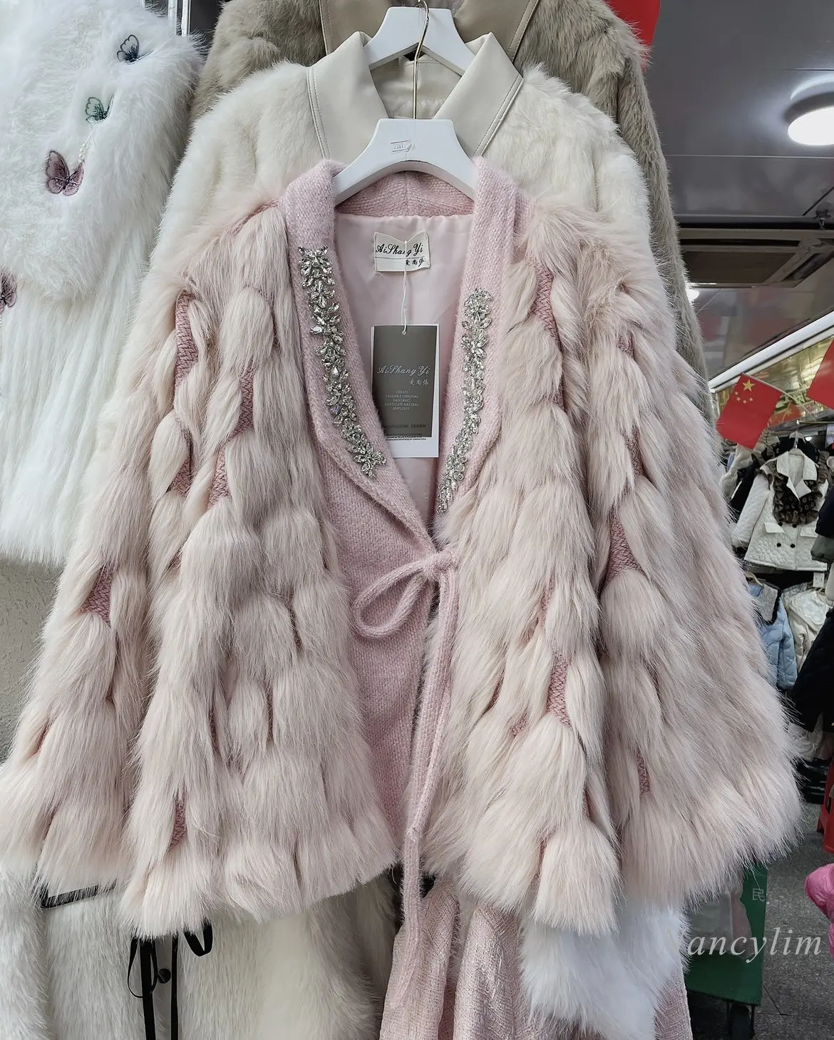 2022 Winter Heavy Rhinestone Fur Coat Women Elegant Socialite Wool Patch Imitation Fox Fur Coats Lady Fashion Plush Warm Jacket