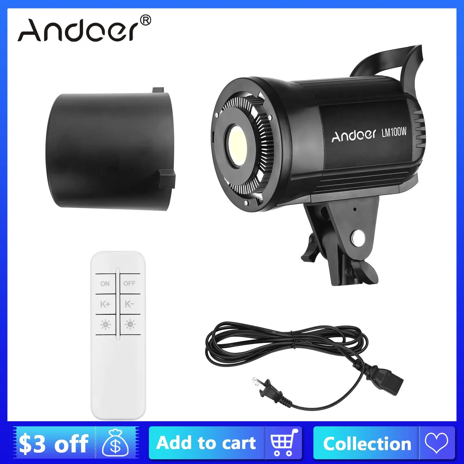 

Светодиодный светильник Andoer LM100W для фотосъемки, 100 Вт, студисветильник для видеосъемки, 5500K, крепление Bowens, непрерывное управление светильни...