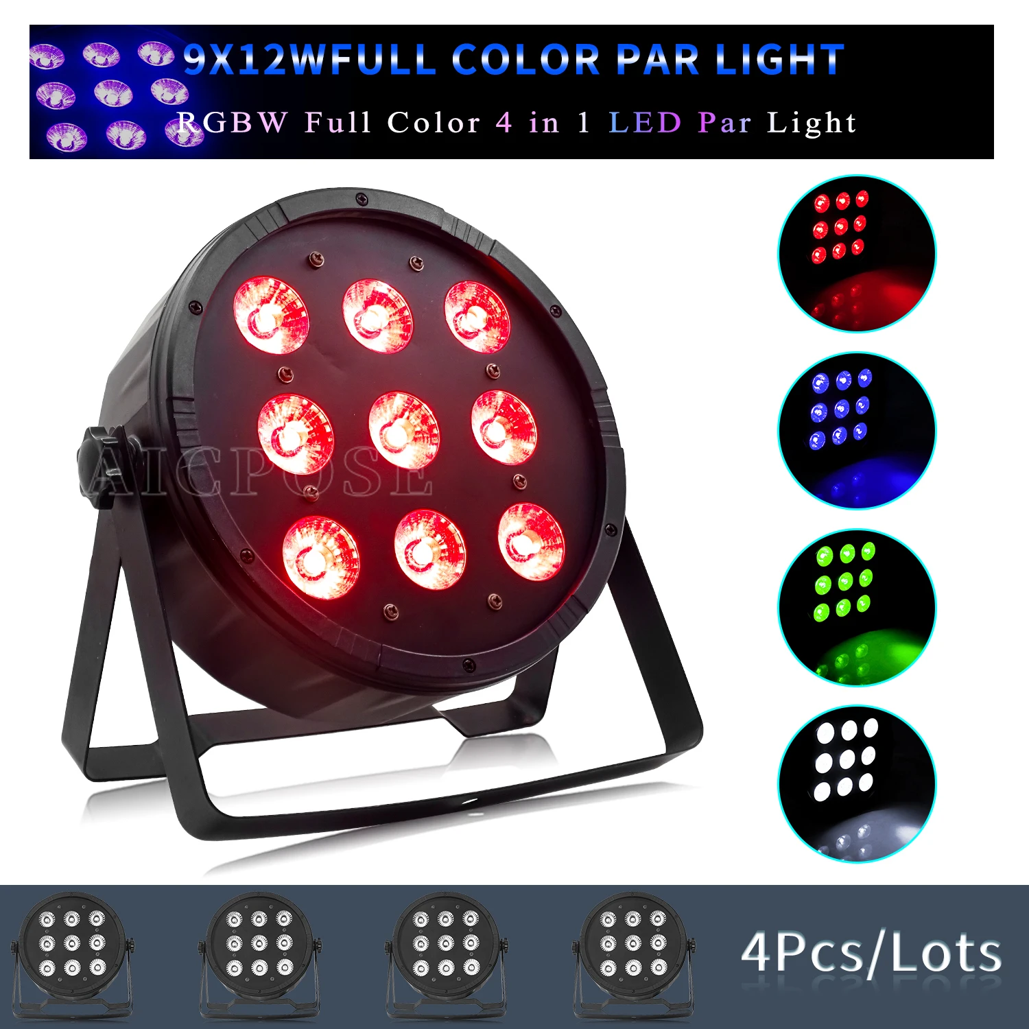 

4Pcs/Lots 9x12W RGBW 4 in 1 LED Par Light DMX512 Control DJ Disco Stage Light Party Bar Wedding Stage Lighting