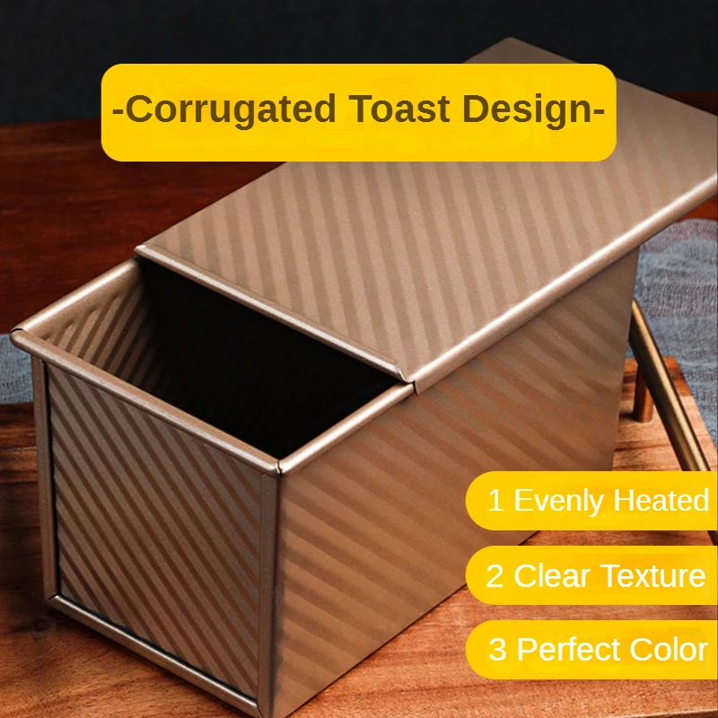 

Pullman Loaf Pan with Lid,1 Lb Dough Non-Stick Bakeware for Baking Bread,Carbon Steel Corrugated Bread Toast Box Mold with Cover