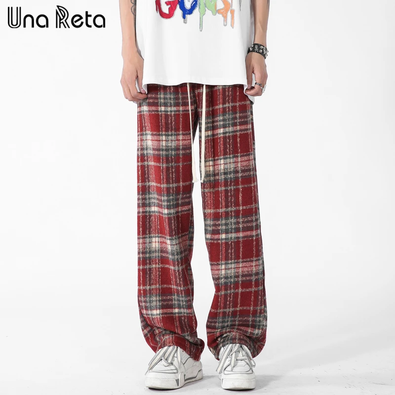 

Una Reta Cargo Pants Men Clothing Streetwear Plaid Couple Straight Pants Harajuku Streetwear Casual Trousers For Men