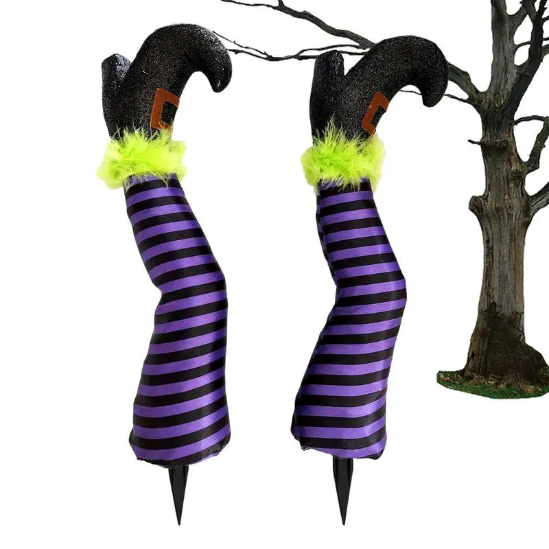 

2PCS Halloween Evil Witch Legs Decoration Upside Down Wicked Wizard Feet With Boot Stake Yard Lawn Garden Halloween Decor Props