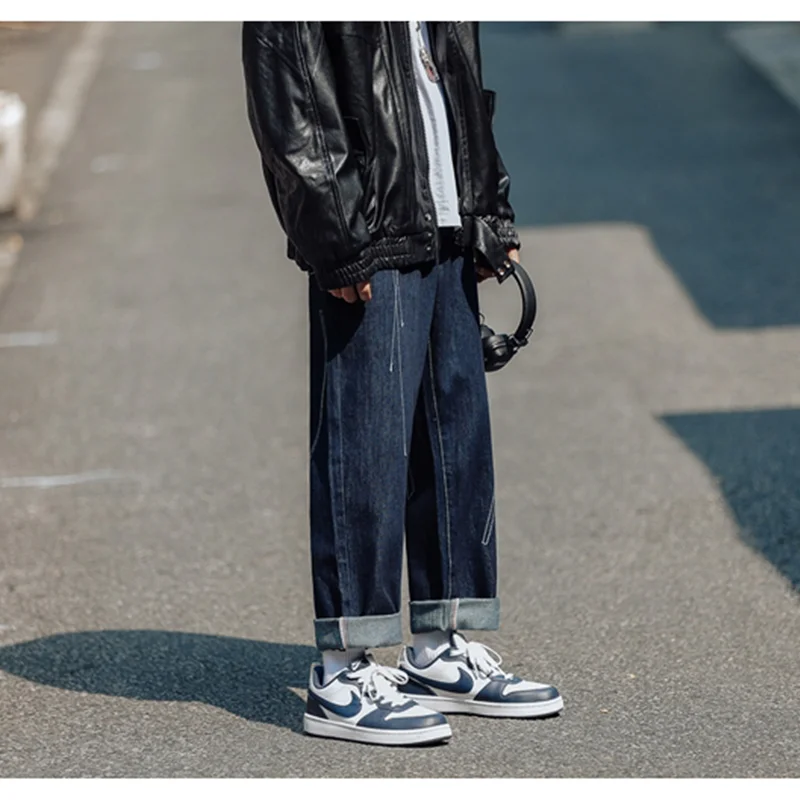 Men's Wear 2022 Fashion New Vintage Blue Straight Cylinder Jeans Loose Temperament Versatile Recreational Trousers Autumn Female