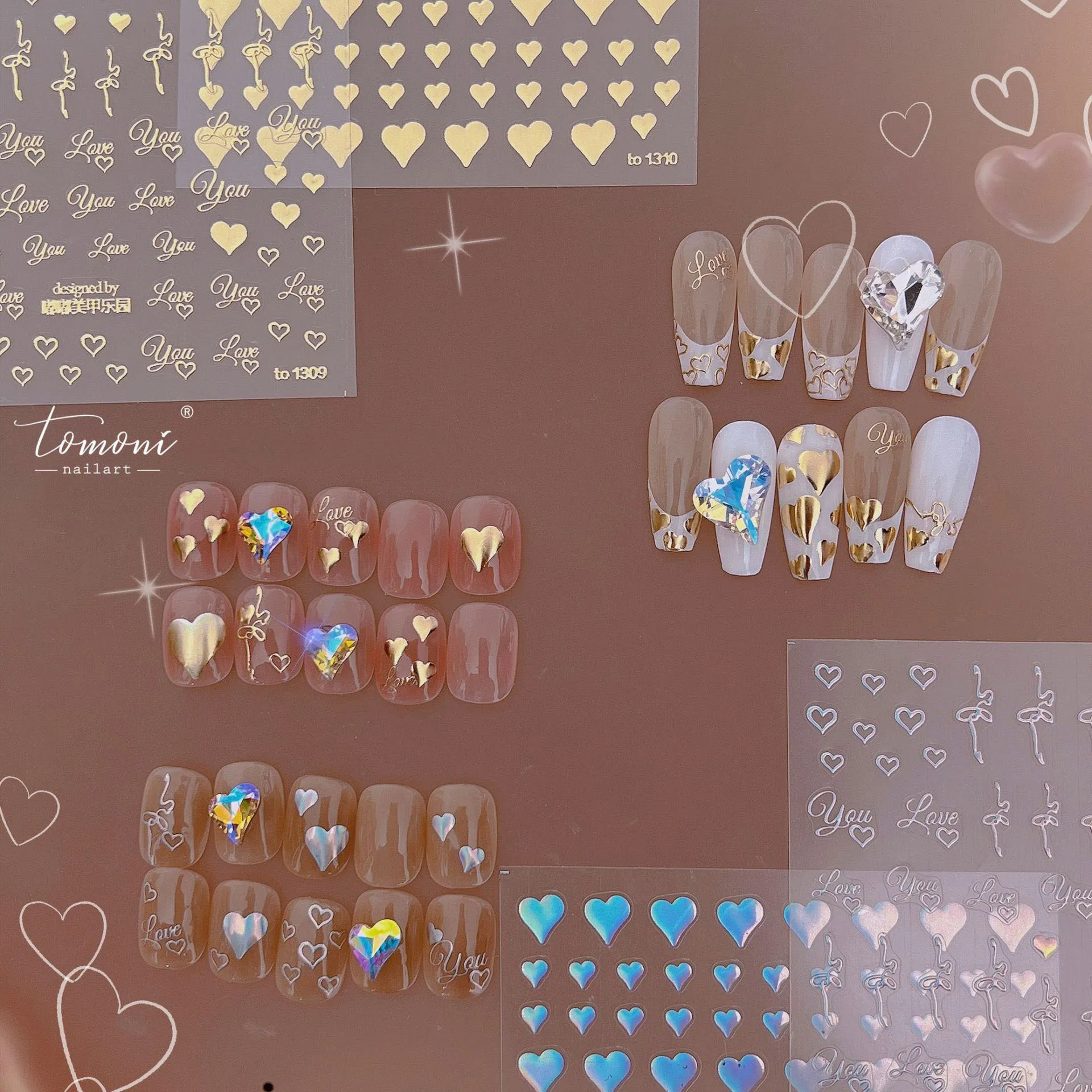 

Золотистый цветок 5D бронзирующее сердце Мягкий рельефный самоклеящийся стикер для ногтей 3D украшения для ногтей наклейки панк-рок