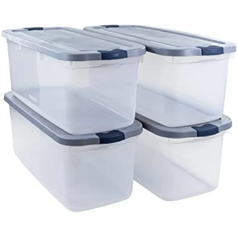 

Roughneck Clear 95 Qt/23.75 Gal Storage Containers, Pack of 4 with Latching Grey Lids, Visible Base, Sturdy and Stackable