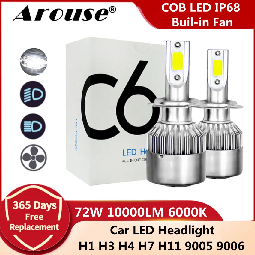 

2Pcs H7 Led Car Light H1 H4 H11 Led Headlight Bulb HB3 HB4 9005 9006 Led Lights for Car 72W 10000LM 6000K Headlamp Fog Lights C6