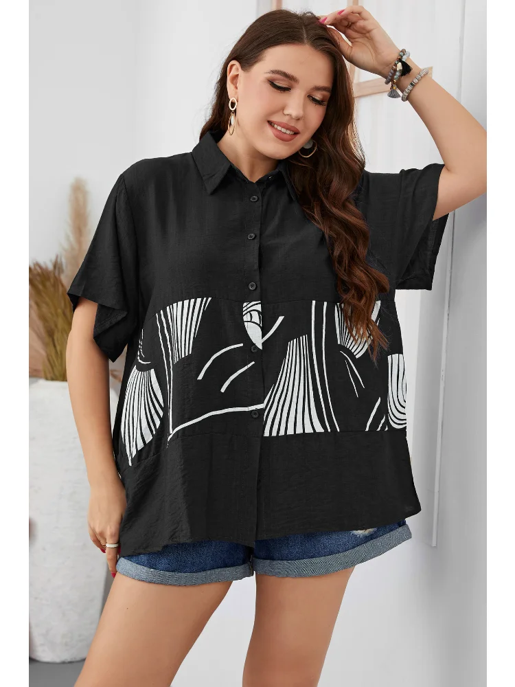 Summer women loose navy blue daily casual slimming ladies shirts women plus size clothing  ladies tops
