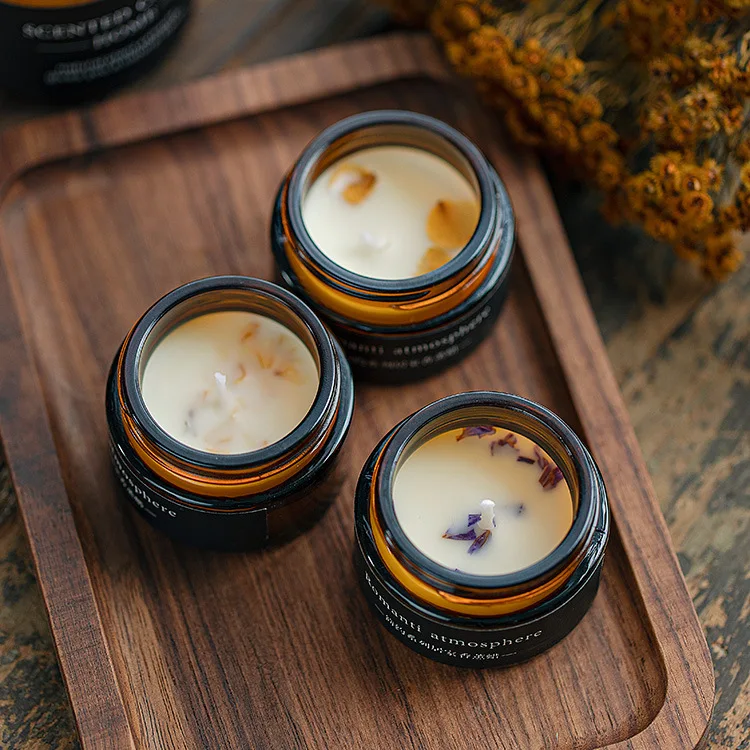 Home Scented Candles Small Christmas Glass Fresh Air Broken Flowers Brown Bottle Creative Gift Three Packs |