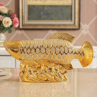 gold plated ceramic dragon fish decoration opening ceremony creative ceramic tv cabinet wine cabinet handicraft porch decoration