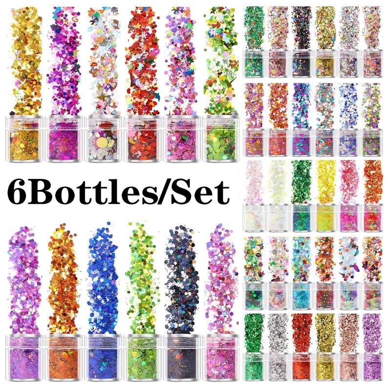 

6 Bottles/Set Nail Glitter Hexagon Chameleon Sparkle Spangle Nail Art Sequin Paillette Polish Flake Manicure Decoration