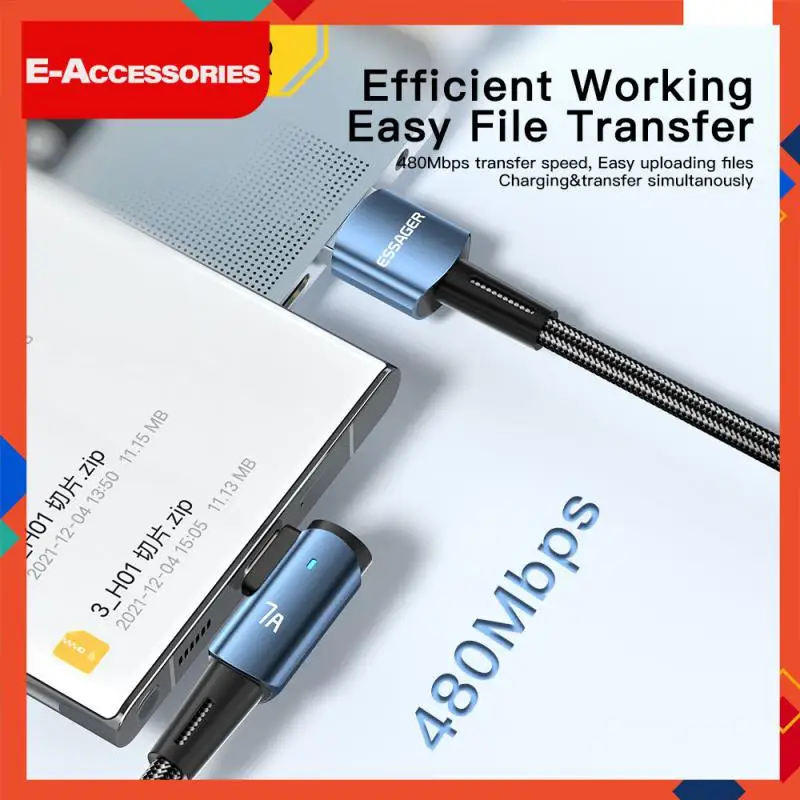 

Fast Charging Charger Data Wire Mobile Elbow Design Aluminum Alloy Shell Type C Cable Angled Essager 480mbps Data Transmission