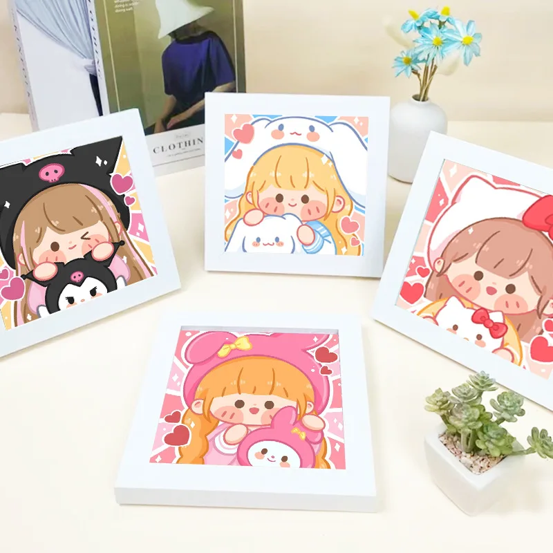 

CuteanimeSanrio Алмазная картина для девочек, праздничный подарок, Полный алмаз с рамкой, картина, детская ручная работа, набор для рисования кирпи...