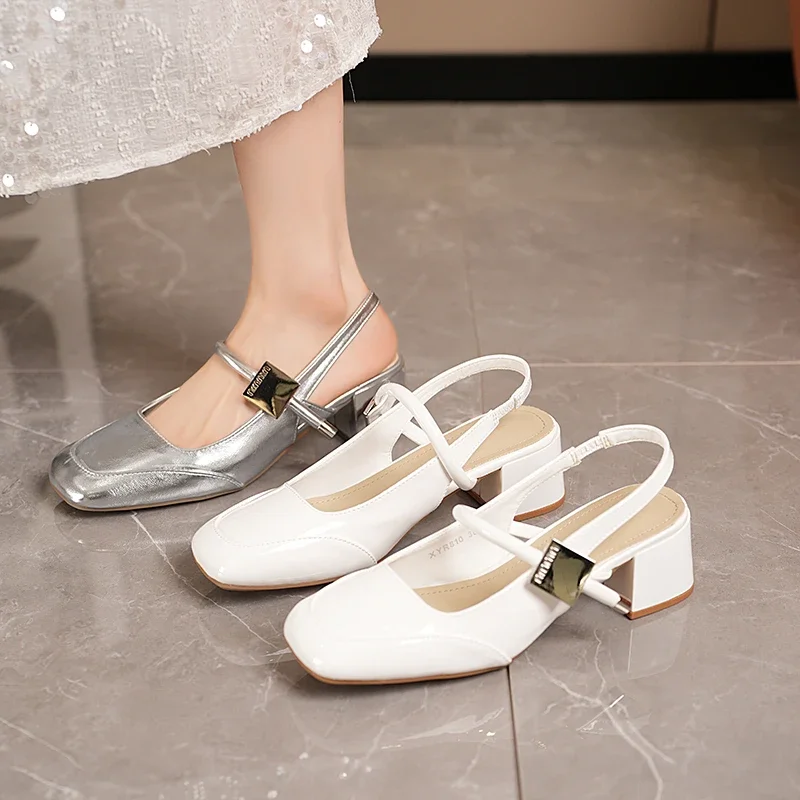 Женские Сандалии Туфли Подружки Невесты На Высоком Квадратном Каблуке