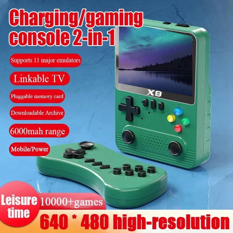 Портативная игровая консоль X9 3 5 дюйма 10000 игр двухплееры 6000 мАч с функцией Power Bank