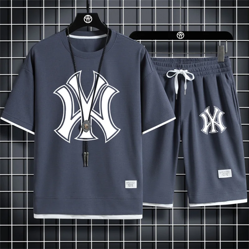 

Костюм спортивный мужской из 2 предметов, футболка и шорты, роскошная Спортивная уличная одежда, лето