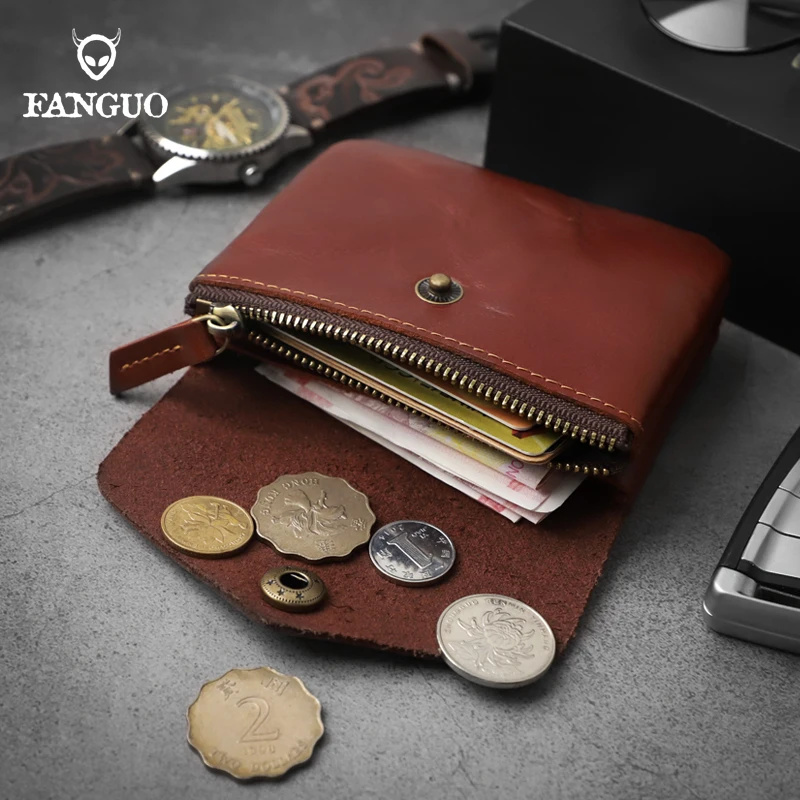 Fashion Cowhide Coin Purse Women Genuine Leather Card Holder Pouch Men Handmade Short Credit Card Slot Coin Purse Mini Wallet