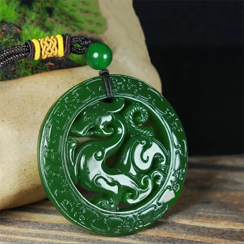 Chinese Green Jade Antique Dragon Jade Pendant Unisex Jewelry Lucky Exorcise evil spirits Amulet Jade Pendant Jade Fine Jewelry