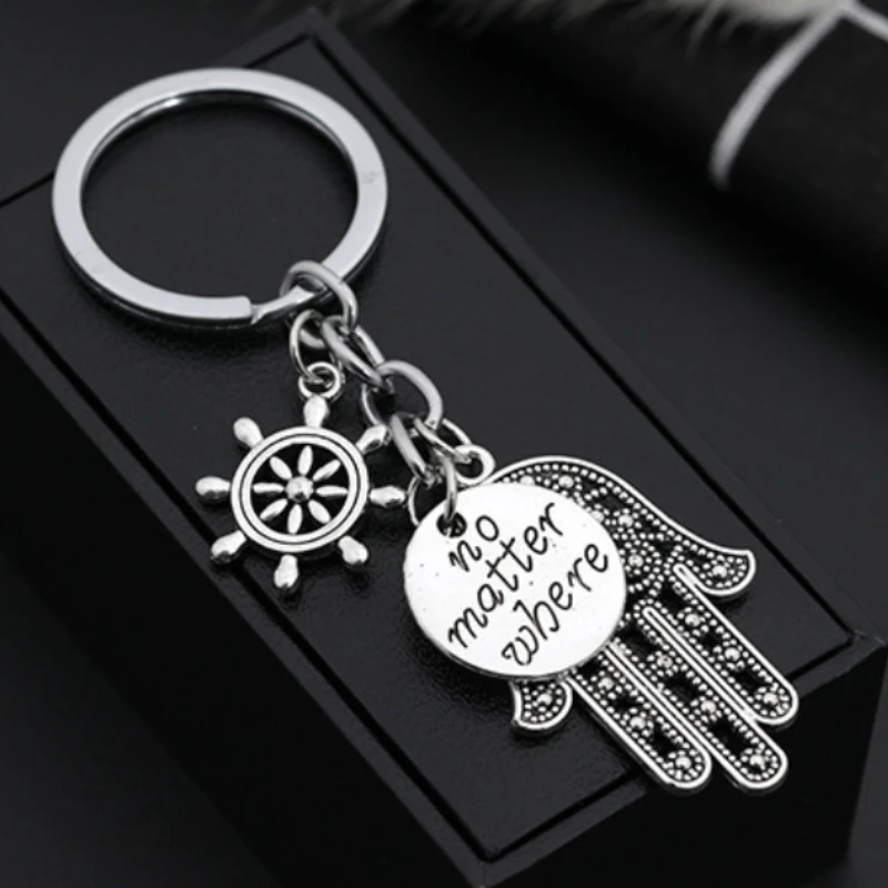 

No Matter Where Rudder Hand of Fatima KeyChain KeyRing Women Man Accessories Jewelry Bag Pendant Friendship Family Gift