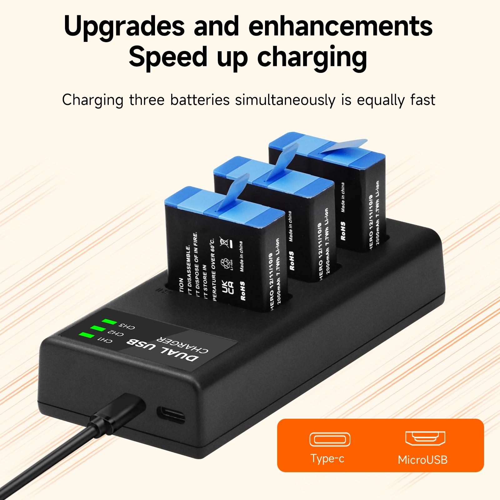 Аккумуляторная батарея Palo 3 85 В 2000 мАч для GoPro подходит 12/11/10/9 аккумуляторы камеры