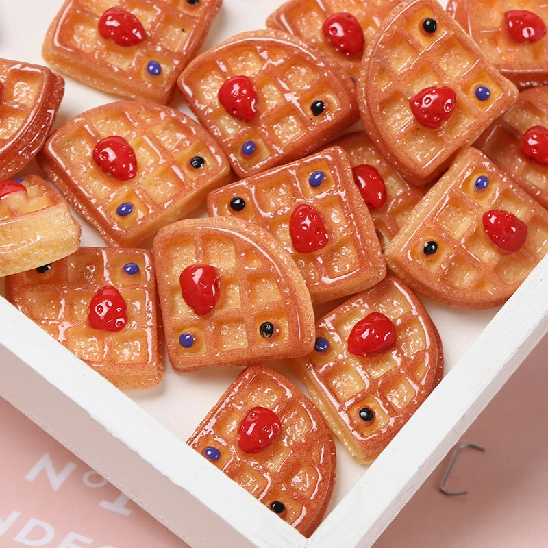 

10Pcs/lot Simulation Cherry Waffle Flatback Resin Cabochon Fake Food Fit Phone Decoration Scrapbooking Craft DIY Accessories