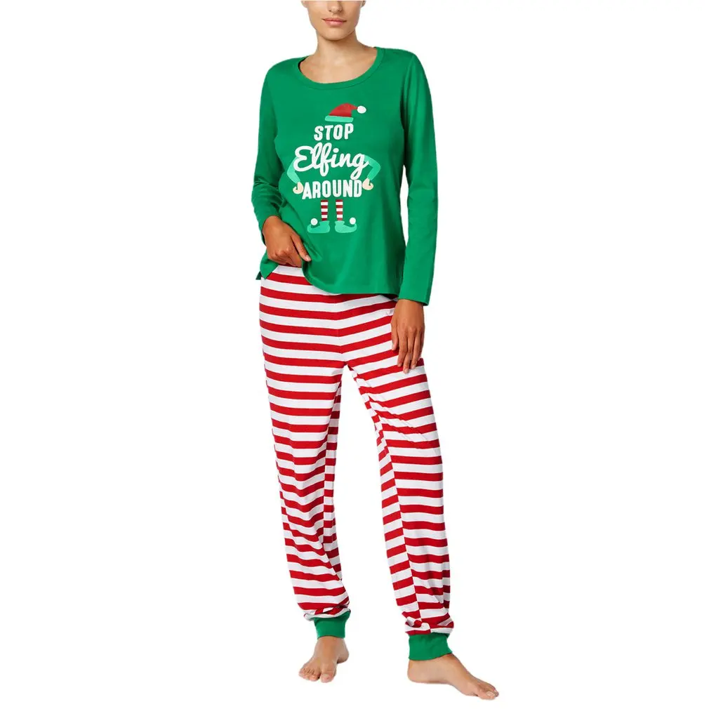 

Pajamas Christmas Parent-child Set Cartoon Printed Home Wear Family Matching Long Sleeve T-shirt And Striped Pants